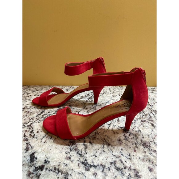Style & Co  Ankle Strap Heels 7W Red Suede Paycee Block Sandals Date Night - Picture 3 of 8